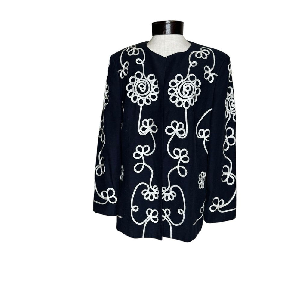 Proverbs 90’s Wearable Art Blue White Stitching Liner Jacket Blazer size 16W